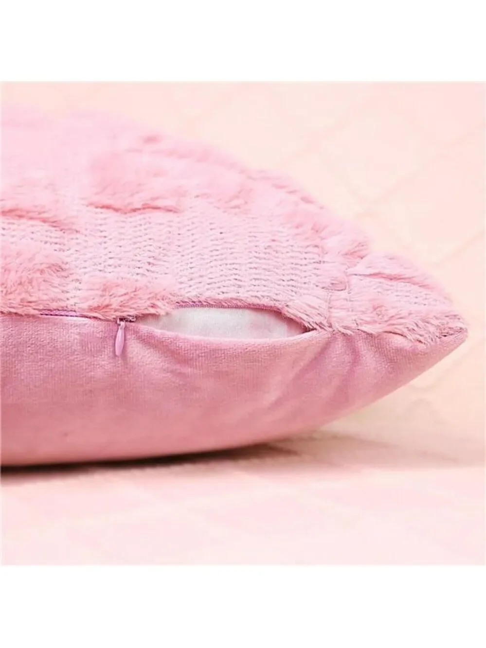 Pink Bow Pillow Covers 18x18 Set of 2 Plush Faux Fur Coquette Christmas Cushion